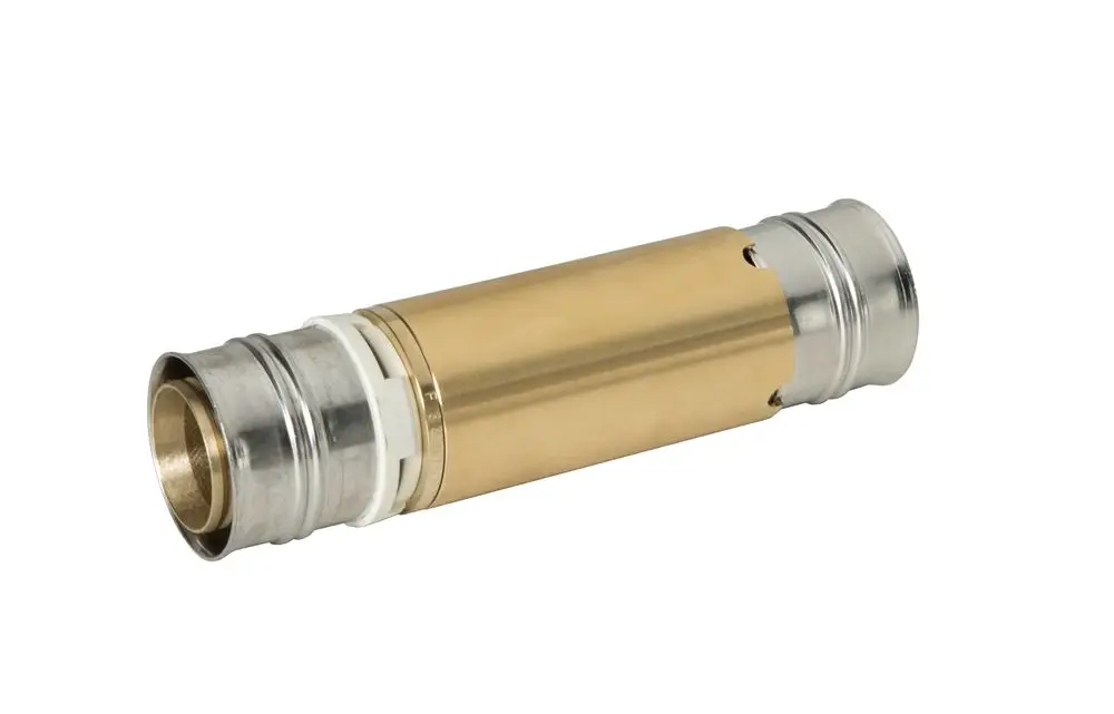 Kupplung aus Metall mit zwei Enden, geeignet zur Verbindung von Rohrleitungen. Produkt von Fränkische, spezialisiert auf Rohrsysteme und Verbindungselemente.
